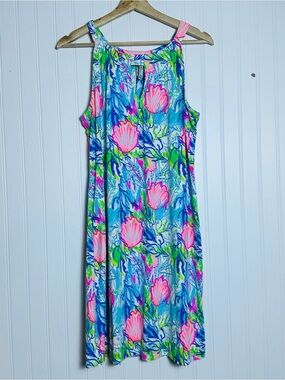 LULU-B MIDI DRESS SEASHELL BEACH KEYHOLE  SLEEVELESS COLLAR NECKLINE UPF 50+